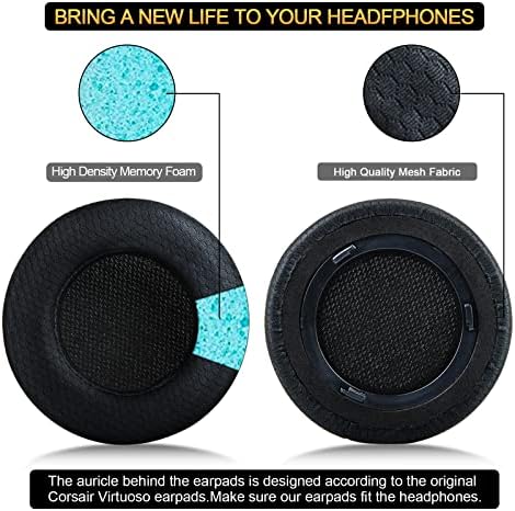 Premium Comfort Replacement Ear Pads for Corsair Virtuoso RGB Wireless SE XT Gaming Headset – Enhanced Memory Foam Cushions with Superior Breathability and Noise Isolation (Fabric Black) – Perfect for Long Gaming Sessions and Easy Installation