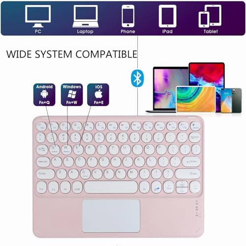 Ultra-Slim 10-Inch Wireless Bluetooth Keyboard with Touchpad – Rechargeable & Portable Universal Keyboard for i OS, Android & Windows Devices – Effortless Typing on the Go in Sleek White Finish
