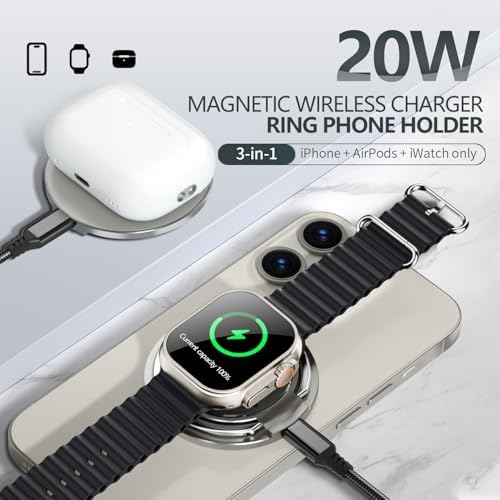 KLOET 3-in-1 Magnetic Wireless Charging Stand – 20 W Fast Charger for Phones, Headphones & Smartwatches in Sleek Titanium Black – Ultimate Device Compatibility & Clutter-Free Convenience