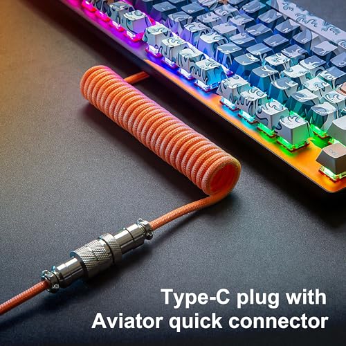 GUNMJO Pro Custom Coiled USB C Cable for Gaming Keyboards – Premium Double-Sleeved Mechanical Keyboard Accessory with Detachable Metal Aviator, 1.5 m USB-C to USB-A in Sleek Carbon Black – Ultimate Speed, Durability, and Aesthetic Upgrade for Gamers