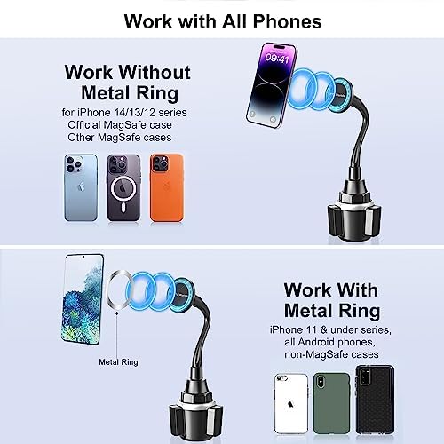 Mag Safe-Compatible Cup Holder Phone Mount – Ultra-Strong Magnetic Phone Holder with Flexible Gooseneck, Expandable Base for Secure Fit in Any Vehicle, Perfect for i Phone, Galaxy, and Pixel – Enhance Your Driving Safety and Convenience