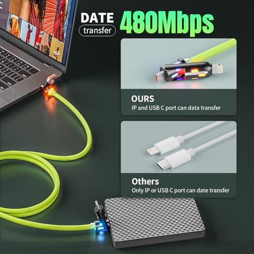 Revolutionary 240 W USB C to Lightning Multi-Charging Cable – 5 FT 4-in-1 Design with Integrated LED Indicator for i Phone 16/15/14/13, Laptops, and More – Ultimate Fast Charging Solution with Enhanced Compatibility for All Devices