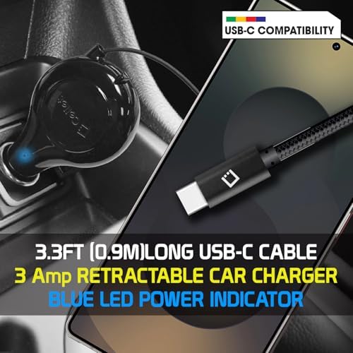 Effortless Power On-the-Go: Retractable USB-C Fast Car Charger for Apple i Phone 15, Samsung Galaxy, Google Pixel, and i Pads – Compact, Durable, and Universally Compatible for Rapid Charging Anywhere