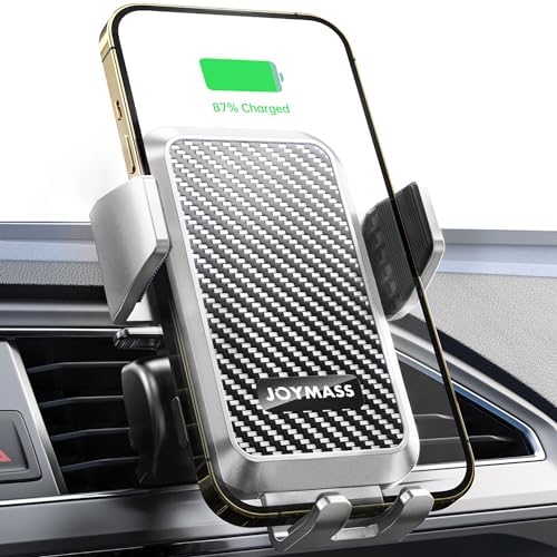 Effortless On-the-Go Power: JOYMASS 15 W Fast Wireless Car Charger with Auto Clamping Mount – Perfect for i Phone 15 through 12 Mini, Samsung Galaxy S23 Ultra, and Note 20 – Secure Vent Holder for Ultimate Convenience and Hands-Free Navigation