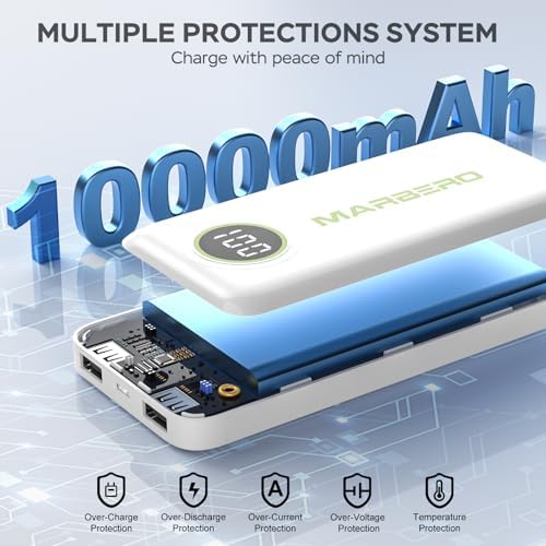 Ultra-Slim 10000 m Ah Portable Power Bank – MARBERO V18 High-Speed USB-C Charger for Multi-Device Charging – Lightweight, Durable Battery Pack for Samsung, Google, and Android Phones – Fast Charge Technology Ensures All-Day Power on-the-Go