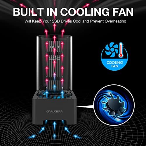 GRAUGEAR M.2 NVMe & SATA SSD Enclosure Dock with Cooling Fan – 10 Gbps USB 3.2 Gen2 Adapter for M Key & B+M Key SSDs, Tool-Free Setup, RTL9210 B Chipset for Enhanced Speed & Compatibility, Ideal for Data Transfer & Backup Solutions