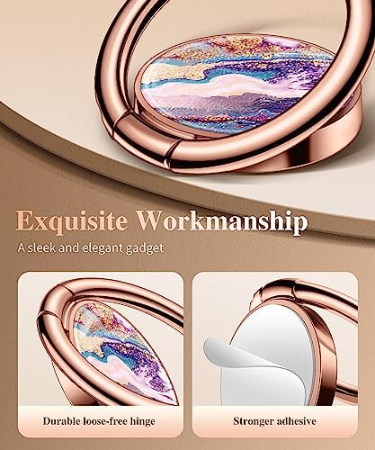 GVIEWIN Stylish Marble Phone Ring Holder with 360° Rotation for Ultimate Grip and Kickstand Functionality – Compatible with i Phone 16 Pro Max, 15 Plus, 14, 13, 12 Series & Galaxy S25/S24 Ultra – Elegant Flowing Sakura Design for Enhanced Safety and Usability