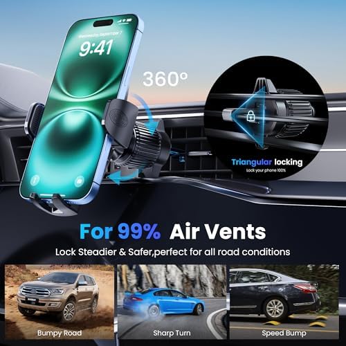 Universal Car Phone Holder with Super Suction Technology – Versatile Mount for Dashboard, Windshield, and Air Vent – Compatible with i Phone 16/15/14/13/12 Pro Max, Samsung & Android Smartphones – Hands-Free Convenience for Safe Navigation and Calls