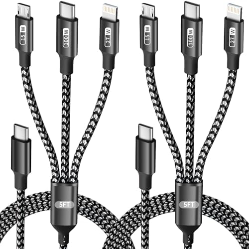 Ultimate 3-in-1 100 W USB C Charging Cable | Fast 5 FT Multi-Device Charger with E-Mark Chip for Safe Power Delivery | Compatible with i Phone 16/15, Mac Book, i Pad, and Samsung | Durable and Efficient Charging Solution for Home, Office, and Travel