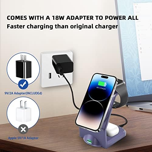 Magnetic 3-in-1 Wireless Charging Station for Apple Devices – Fast, Efficient Charger for i Phone 15/14 Pro Max, Apple Watch Ultra/8/se/7/6/5/4/3/2, and Air Pods – Compact Design with Enhanced Compatibility and Safety Features