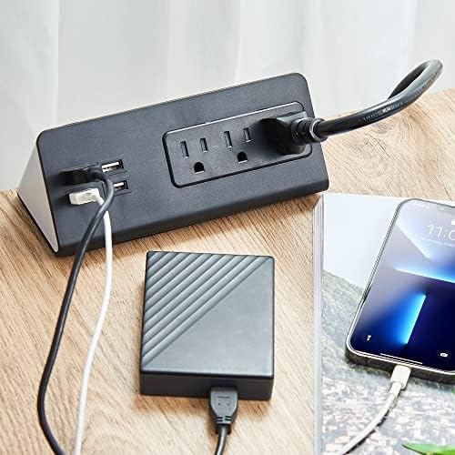 Revolutionize Your Workspace with Edge Mount Power Strip – 3 AC Outlets & 4 Fast Charging USB Ports, 1250 Joules Surge Protection for Home Office, Dormitory, or Nightstand – Sleek Design for Maximum Space Efficiency and Device Compatibility