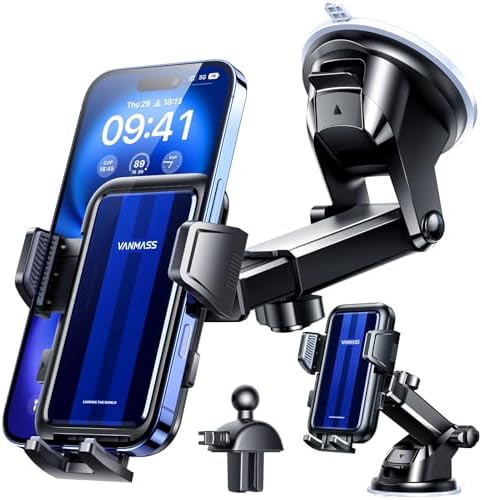 VANMASS 2025 Premium Car Phone Holder – Unmatched 85+ LBS Suction Power for Secure Hands-Free Navigation | Universal Compatibility with i Phone 16 Pro Max, 15, 14, 13 & Android Devices | Versatile Windshield, Dashboard & Air Vent Mount for Maximum Convenience | Durable Design Ensures Safe Driving Experience