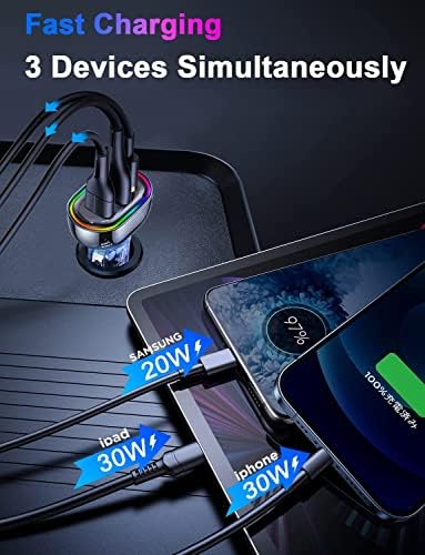Ultra-Fast USB C Car Charger – 80 W Triple Port Adapter with Dual PD3.0 & QC30 Technology for Rapid Charging of i Phone 16, Samsung Galaxy S24, Google Pixel & More – Essential Travel Companion for Multi-Device Power Needs