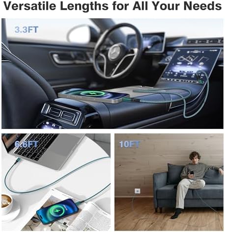 Elevate Your Charging Game with Elebase i Phone 16 Pro Max 3-Pack Charging Cables – 3.3 FT, 6.6 FT, 10 FT USB-C to USB-C Fast Charger for i Phone 16, Mac Book, Air Pods 4, i Pad Air 5/Mini 6, Samsung Galaxy S25/S24/S23 Ultra – Unmatched Durability & 100 W Rapid Power Delivery for Home, Office, and Travel Use
