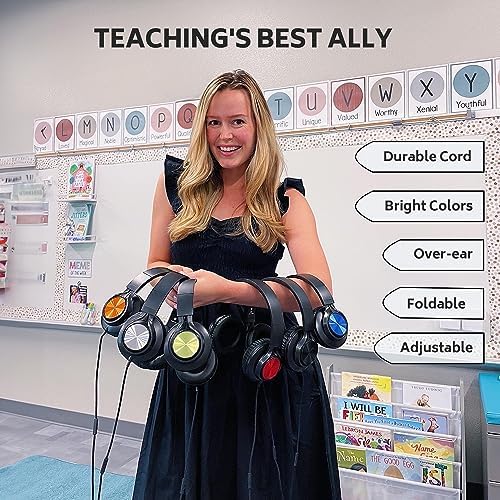 Vibrant AILIHEN Kids Wired Headphones – 6-Pack Classroom Audio Set with Adjustable Comfort, Built-In Microphone, and Foldable Design for Enhanced Learning with Chromebooks and Laptops – Perfect for Daily Durability and On-the-Go Storage