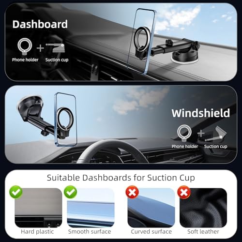 Premium Magnetic Phone Holder for Car – Pop-Tech Mag Safe Mount in Aviation-Grade Aluminum for i Phone 16 Series – Strong Grip & Versatile Dashboard/Windshield Fit – Effortless One-Handed Operation for Safe Driving
