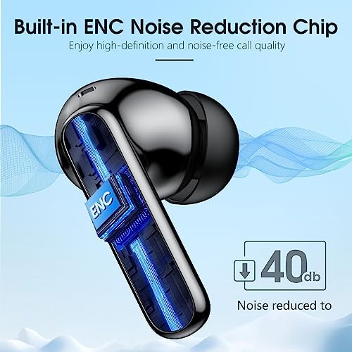 Unleash Superior Audio Performance with Sea Blue Wireless Earbuds – Featuring Bluetooth 5.3 for Rapid Connection, 40-Hour Endurance, Deep Bass Enhancement, and Noise Cancelling Technology – IP7 Waterproof for All-Weather Use with i Phone & Android Compatibility