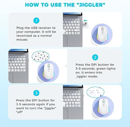PEIOUS Rechargeable Wireless Mouse with LED – Innovative Jiggler Technology to Keep Your Computer Awake – Sleek Black Design for Optimal Comfort and Productivity
