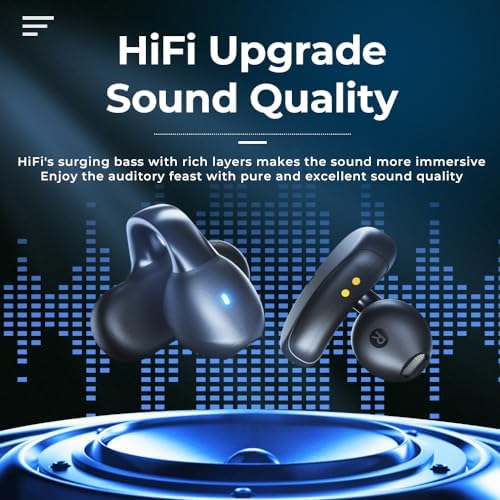 IHAO Bluetooth 5.3 Clip-On Sport Earbud Headphones – 80-Hour Playtime, Noise-Cancelling Hi-Fi Sound, IPX4 Waterproof, Secure Fit for Active Lifestyles, Perfect for Workouts and Leisure, Enhanced Connection Speed, Painless Wear – Black