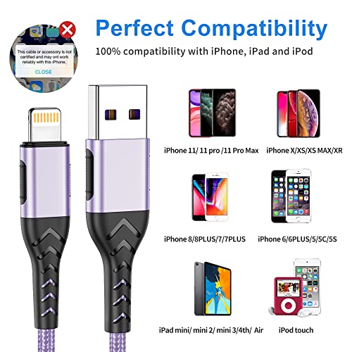 Durcord 10 FT MFi Certified i Phone Charger – 3-Pack Fast Charging Lightning Cables with Durable Nylon Design for Enhanced Compatibility & Performance, Ideal for i Phone XS Max/XS/XR/X/8/7/6 S/6/Plus/SE/i Pad – Sleek Silver Finish for Modern Tech Users