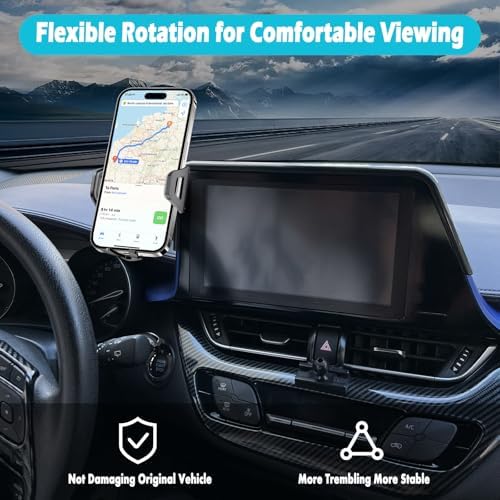 Toyota C-HR 2019-2022 Car Phone Holder with Glasses Case – Secure 360-Degree Rotation Mount for 4.7-7 inch Phones, Thick Case Compatible, Perfect Fit for 8-Inch/9-Inch Screens – Enhance Safety & Organization on the Road
