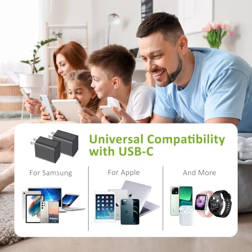 High-Efficiency 45 W USB-C Power Adapter with Dual 6.6 ft Cables – Ultimate Fast Charger for i Phone 16/15, i Pad, and Galaxy S24 Ultra – Compact, Portable Solution for Rapid Device Charging with Safety Features