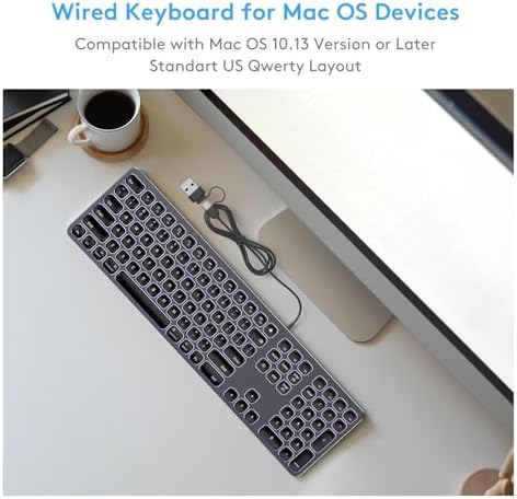 Sleek All-Aluminum Wired Keyboard for Mac – Full-Size USB-A & USB-C Connectivity, Ergonomic Design with Numeric Keypad for Enhanced Productivity on i Mac, Mac mini, Mac Book Pro & Air – Perfect Blend of Style and Functionality for Apple Users