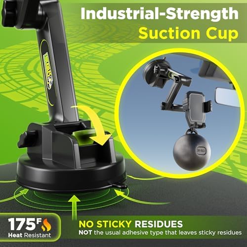 Heavy-Duty Truck Phone Mount with Super Suction Cup – Ultimate Mobile Device Holder for i Phone & Samsung, 16.9-Inch Long Arm for Maximum Stability & Flexibility, Ideal for Big Rig Drivers, Enhances Road Safety and Hands-Free Navigation
