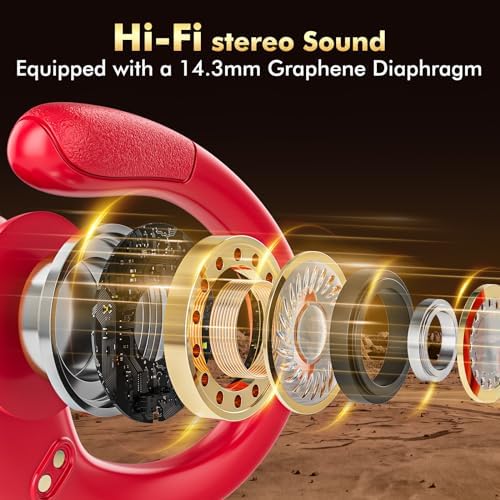 Revolutionary Bluetooth 5.3 Wireless Earbuds with Exceptional 80-Hour Playtime – IPX7 Waterproof Sport Headphones Engineered for Ultimate Noise Isolation and Secure Comfort – Ideal for Gym Enthusiasts and Outdoor Explorers – Striking Red Design – Unmatched Audio Performance for Active Lifestyles