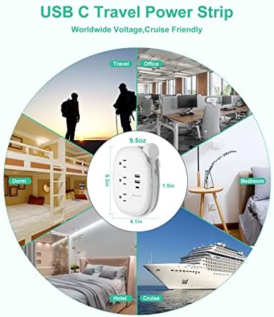 Alitayee 20 W USB-C Power Strip: Compact 3-Outlet Surge Protector with Fast Charging & Flat Plug for Travel, Home, and Office – Ideal for i Phone and QC 3.0 Devices with 3 ft Extension Cord for Maximum Portability and Compatibility