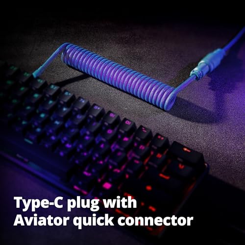 GUNMJO Pro Custom Coiled USB C Cable for Gaming Keyboards – Premium Double-Sleeved Mechanical Keyboard Accessory with Detachable Metal Aviator, 1.5 m USB-C to USB-A in Sleek Carbon Black – Ultimate Speed, Durability, and Aesthetic Upgrade for Gamers