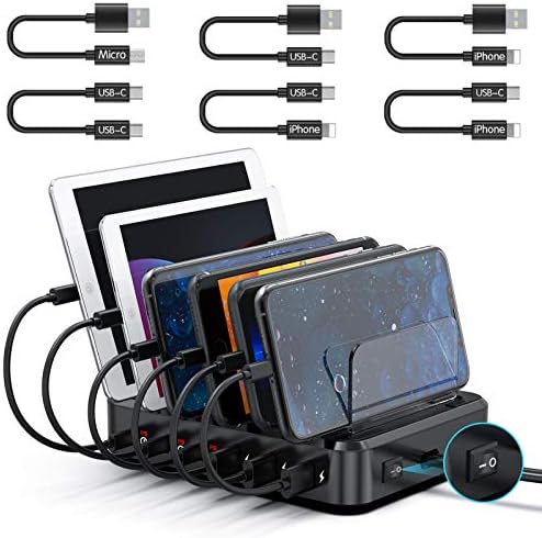 COSOOS 81 W PD USB-C Charging Station – High-Power Multi-Device Fast Charger with 3 x 20 W Ports and 6 Versatile Cables for Instant Mobile Power – Compact USB Hub for Effortless Charging at Home or Office with Enhanced Overheat Protection and Smart Safety Features