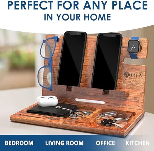 Sleek Premium Wooden Dual Device Docking Station | Stylish Nightstand Organizer for Smartphones, Tablets & Smartwatches | Fast Charging with Universal Device Compatibility | Ideal Gift for Men | Enhance Bedroom Decor & Reduce Clutter