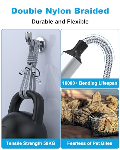 Experience Unmatched Convenience with the 20 FT Extra Long i Phone Charger Cord – 60 W USB-C and Lightning 2-in-1 Fast Charging Cable for i Phone 16/15/14 Pro/Pro Max, Mac Book, and i Pad (Gray) – Premium Durability for Effortless Charging Anywhere