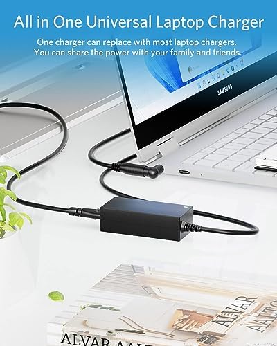 Universal 65 W USB-C Laptop Charger for HP, Dell, Lenovo, Asus, Acer, Toshiba, Samsung – Enhanced Compatibility with Multiple Ports, Fast Charging & Safety Features for Mac Book Pro, Chromebook & Ultrabooks – Includes Power Cord & Connectors with 12-Month Warranty