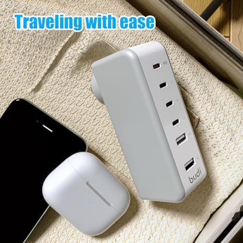 Revolutionize Your Charging Experience with the 6-Port Wall Charger – Compact Multi-Plug Outlet Power Adapter Featuring 180° Rotating Plug and PD 45 W USB-C Charger Block, Perfectly Compatible with i Phone 15 Series, Galaxy Devices, and i Pad for Fast, Efficient Power Delivery and Enhanced Portability
