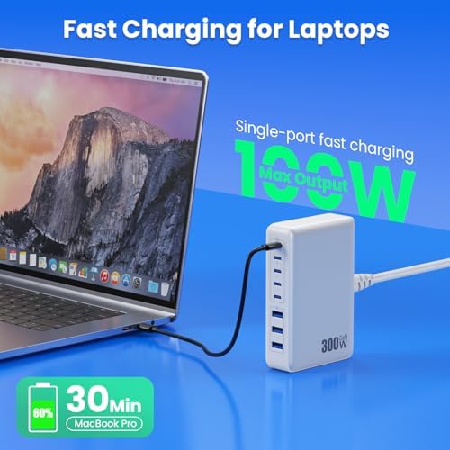 Power Up in Style: 300 W Ga N IV 8-Port USB-C Charging Hub – Fast PD 100 W Charger for Mac Book, i Phone 16/15/14, and Galaxy Devices – Ultimate Compact Charging Solution for Home and Travel Efficiency – Multi-Device Compatibility with Rapid Charging Capability – Engineered for Professionals and Tech Enthusiasts – Stay Powered Anywhere with This Versatile Charging Station