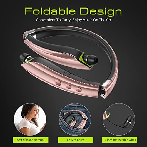 2024 Enhanced Neckband Bluetooth Headset: Retractable Earbuds with Advanced Noise Cancelling, Foldable Wireless Headphones for Sports & Office – Superior Audio Quality with Built-in Mic and Travel Case