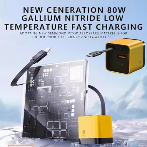 Revolutionary 80 W Ga N 3-in-1 Fast Charger with Retractable Design, Type C Cable & Dual USB Ports – Ultimate Travel Companion for Phones & Laptops in Sleek Yellow Finish – Enhanced Compatibility & Efficiency for Modern Charging Needs