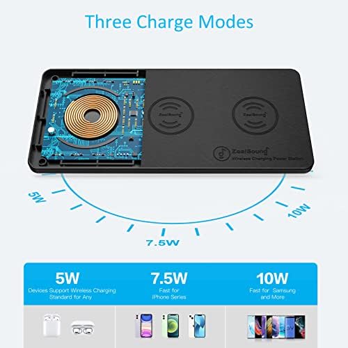 Zeal Sound Ultra-Slim Triple Wireless Charging Hub – Fast, Elegant PU Leather Charger Pad for Smartphones, Air Pods & Qi-Compatible Devices – Non-Slip Design with AC Adapter for Home & Office Efficiency