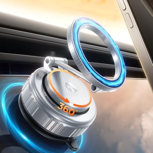 2025 Upgraded Vacuum Magnetic Car Phone Holder [89+LBS Suction/2800gf Magnet], Suction Cup Phone Mount, Ultra-Strong Magnetic Stand for Car/Mirror/Gym/Kitchen/iPhone16 15 14 13 12, Silver – Enhanced Compatibility and Speed