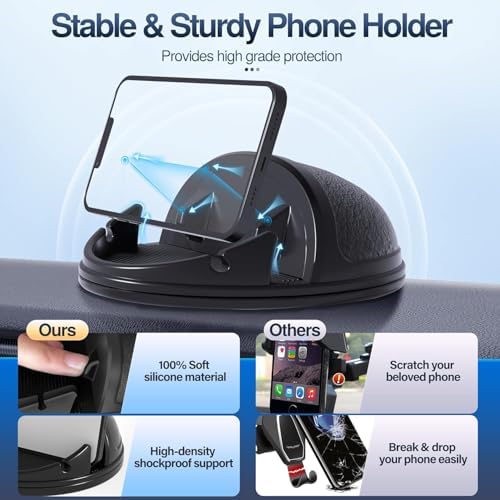 Loncaster Universal Dashboard Car Phone Holder Mount – 2 Pack Ultra-Stable Silicone Cradle for Hands-Free Use, Compatible with i Phone & Most Smartphones, Effortless Installation, 360-Degree Viewing Angles, Essential Car Accessory for Safe Navigation and Calls