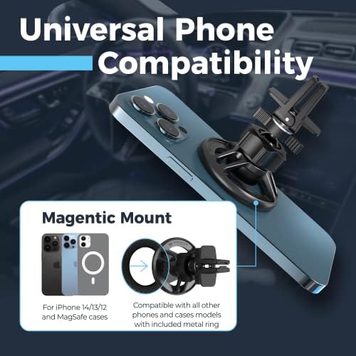 Power Theory Magnetic Car Phone Holder – Ultimate Mag Safe Compatibility for i Phone 14/13/12 Series, Effortless One-Handed Use, Versatile Vent & Dash Mount, Secure Portrait & Landscape Viewing, Elevate Your Driving Experience with Enhanced Safety and Convenience