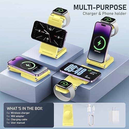 Innovative 3-in-1 Magnetic Wireless Charging Station – Premium Foldable Dock for i Phone 16/15/14/13/12, Apple Watch Ultra/Series 9-2, and Air Pods – Ultimate Travel-Friendly Power Hub with Superior Rapid Charging for Tech Savvy Professionals and On-the-Go Users