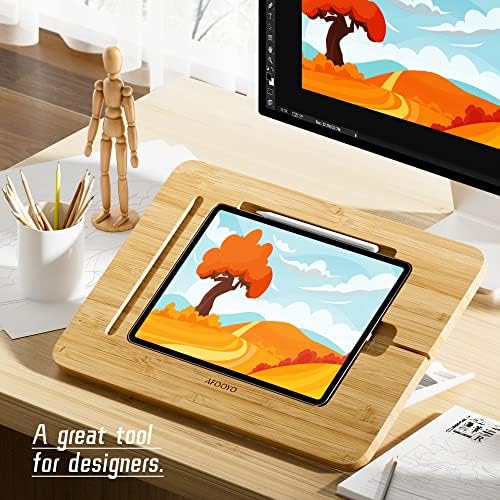 Eco-Friendly Bamboo Tablet Drawing Stand – Adjustable 5 Angles for Ultimate Comfort, Lightweight & Portable Riser for Tablets and Laptops (9.7″ to 11″) – Enhance Creativity and Ergonomics with Non-Slip Stability