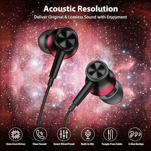 Jiunai Gradient Purple Wired Earbuds – High-Fidelity 3.5 mm Noise-Isolating In-Ear Headphones with Built-In Microphone, Volume Control & Tangle-Free Magnetic Design – Tailored for i Phone & Android Users – Ultimate Choice for Daily Commutes, Travel, and Academic Life