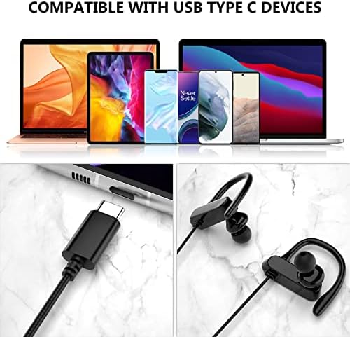 Ultimate USB C Wired Headphones for Sports: Secure Over-Ear Design with Anti-Drop Earhooks & Built-in Microphone – Superior Sound Quality for i Phone 16, Samsung Galaxy S25, Google Pixel 9, and More – Ideal for Gym and Running Activities – Fast Charging Compatibility & Ergonomic Comfort