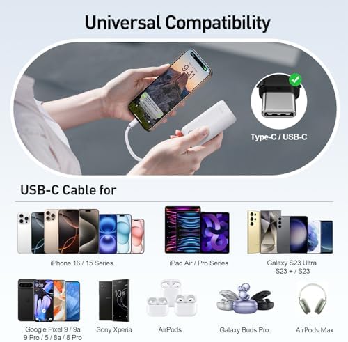 i WALK Ultra-Slim 10,000 m Ah Power Bank with Built-In Cable – Lightning-Fast 22.5 W USB-C Charging for i Phone 16/16 Pro/15, Samsung & Google – Travel-Friendly Pink Mini Portable Charger for On-the-Go Connectivity