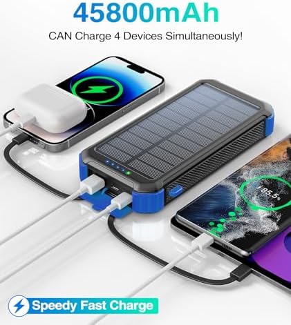 LATIMERIA 45800 m Ah Solar Power Bank – High-Capacity Portable Charger with QC 3.0 Fast Charging, USB-C Connectivity, and Eco-Friendly Solar Technology for i Phone, Samsung, Google Devices – Ultimate Reliability for On-the-Go Power Solutions