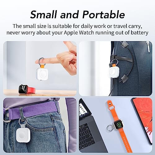 HUOTO Compact Magnetic Wireless Charger for Apple Watch – 1200 m Ah Portable Power Bank Keychain, Compatible with Series 10/9/8/Ultra 2/Ultra/7/6/5/4/3/2/SE, Ideal Travel Accessory for Effortless Charging On-the-Go